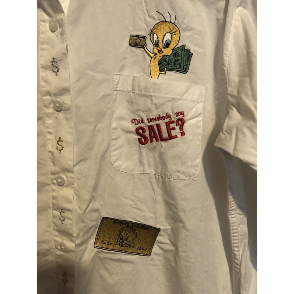 Warner Bros 1999 Vintage Men's Cotton Button Up Shirt Size M Tweety Bird White - Picture 3 of 10